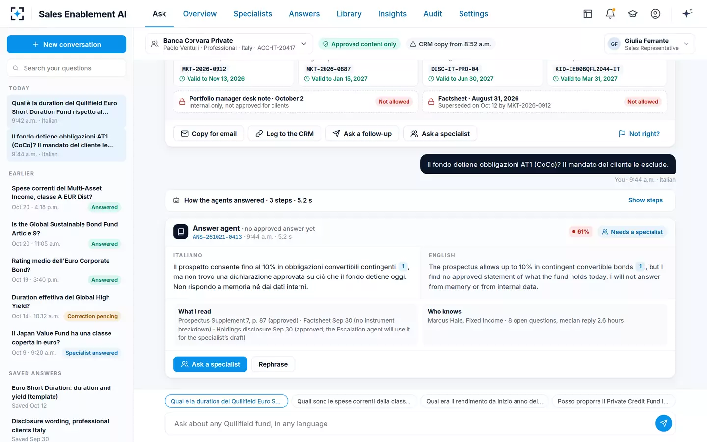 Sales Enablement AI — No approved answer yet