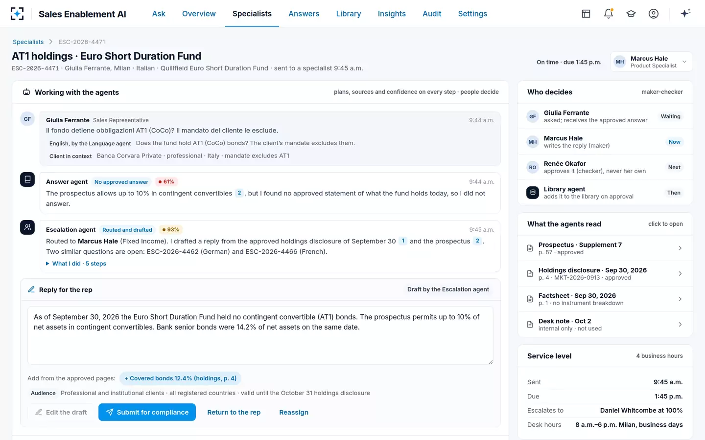 Sales Enablement AI — The specialist’s escalation