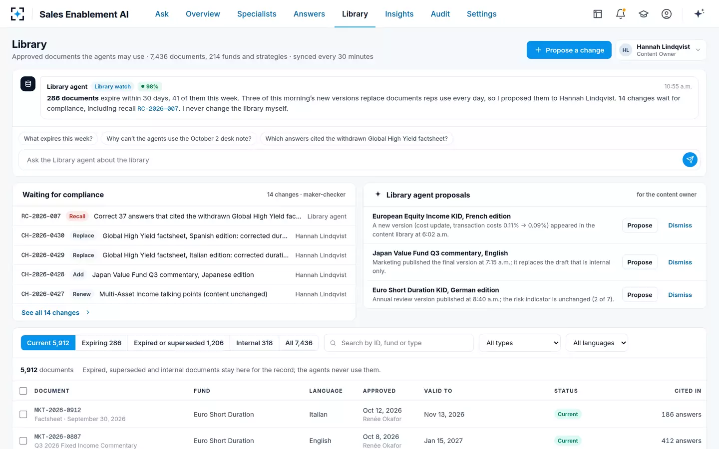 Sales Enablement AI — The approved library