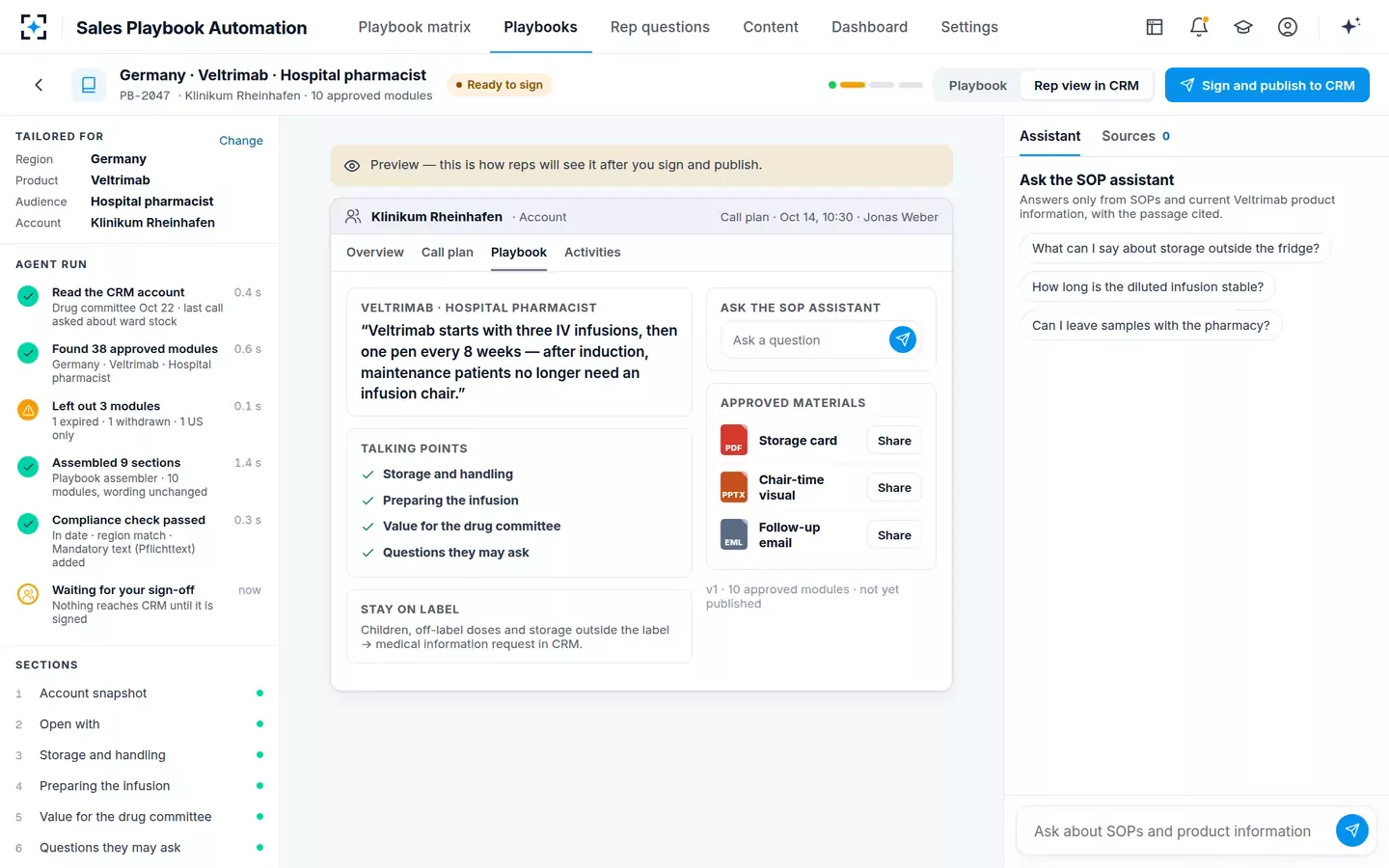 Sales Playbook Automation — The rep view in CRM