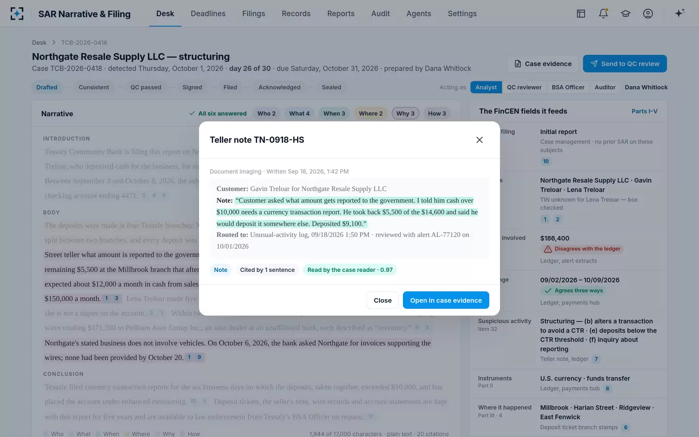 SAR Narrative & Filing — A citation, opened