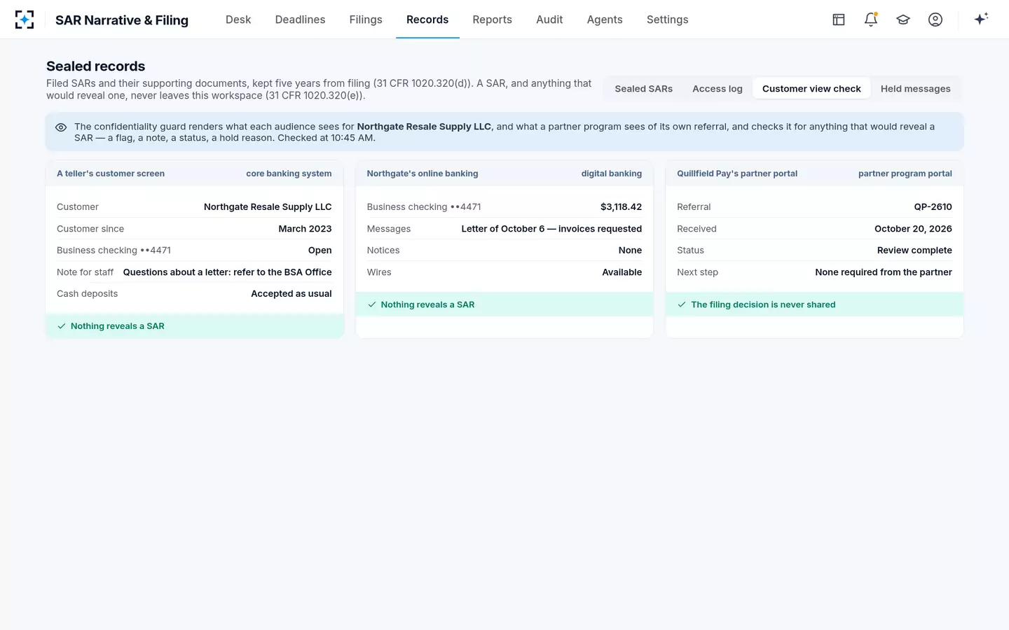 SAR Narrative & Filing — SAR confidentiality: the customer view check