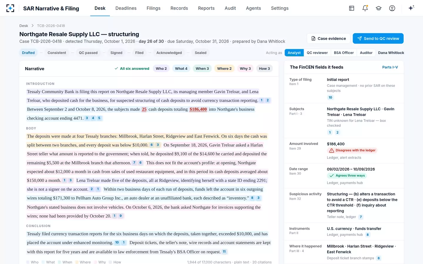 SAR Narrative & Filing — The SAR narrative weave