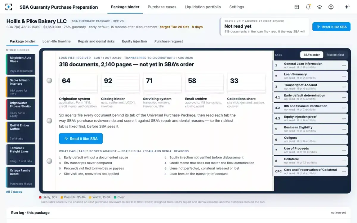 SBA Guaranty Purchase Preparation — The loan file, as it arrives