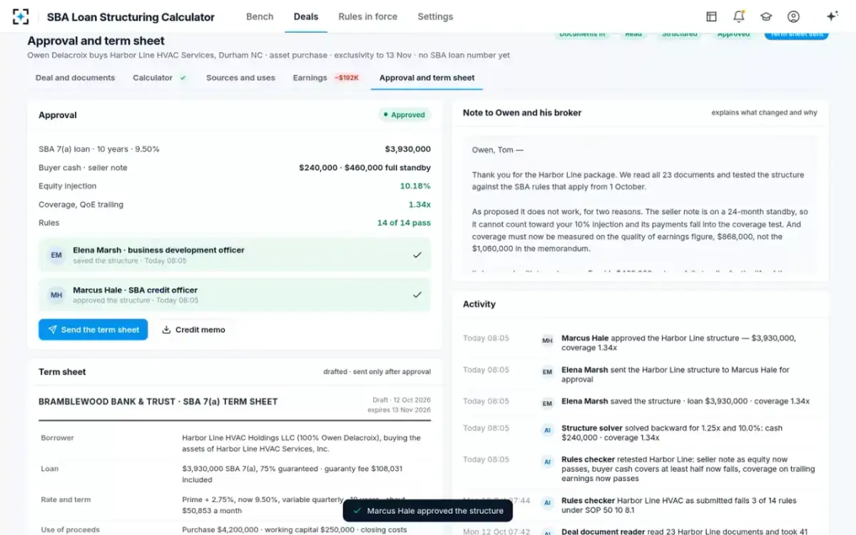 SBA Loan Structuring Calculator — Approval