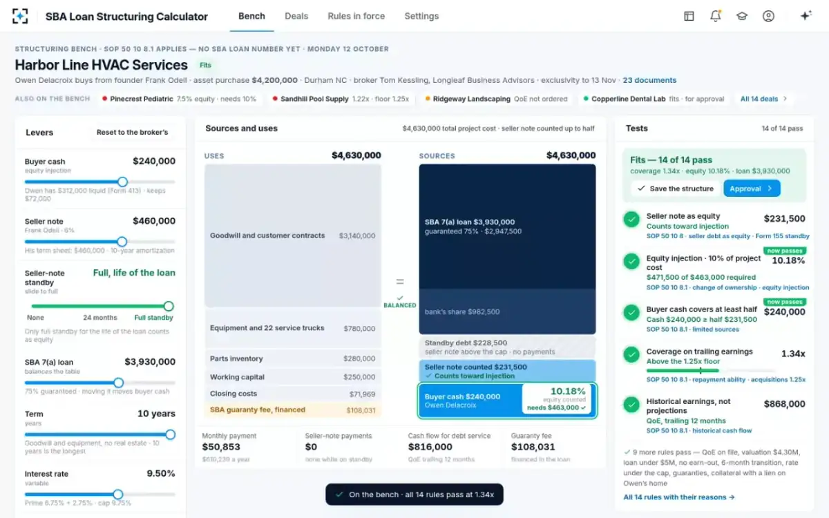 SBA Loan Structuring Calculator — A structure that fits