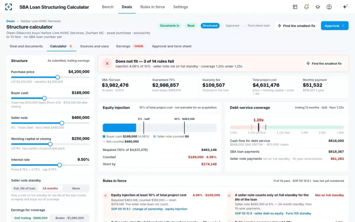 SBA Loan Structuring Calculator — The calculator