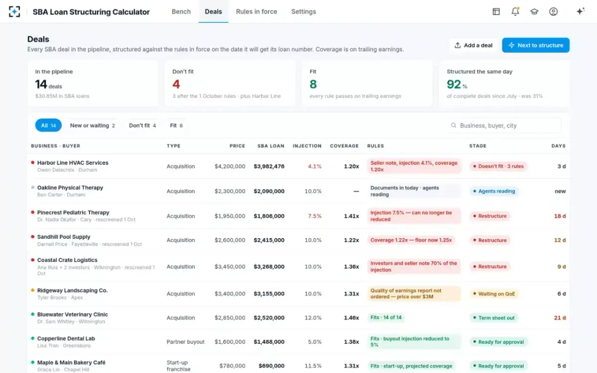 SBA Loan Structuring Calculator — Every deal