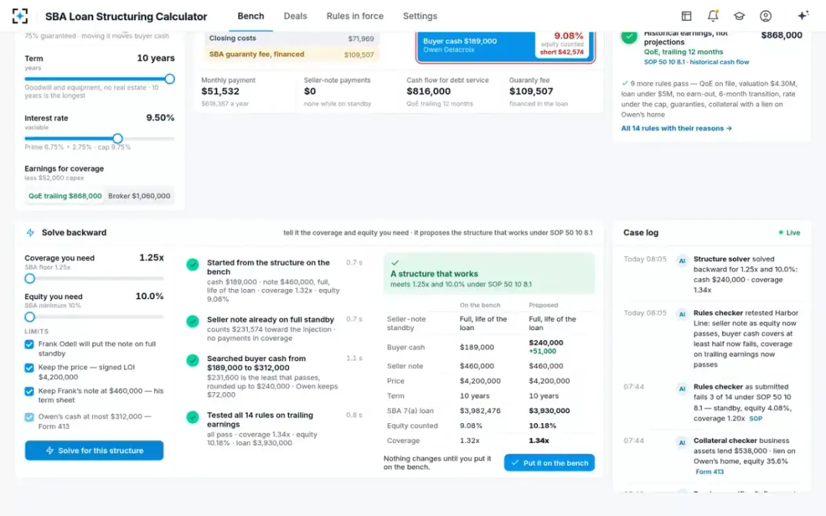 SBA Loan Structuring Calculator — Solve backward