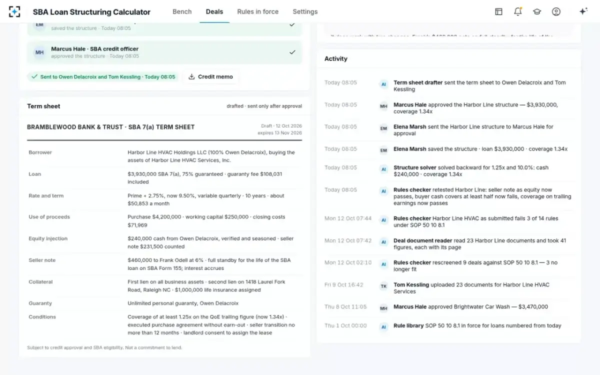 SBA Loan Structuring Calculator — The term sheet