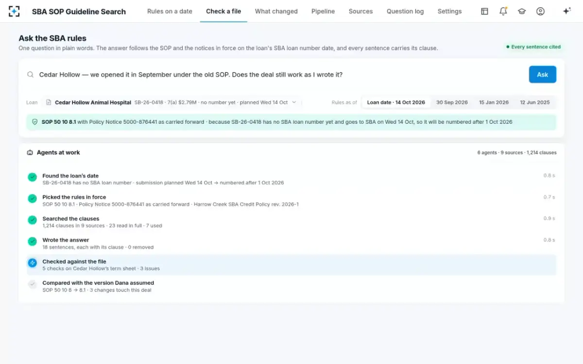 SBA SOP Guideline Search — Agents at work