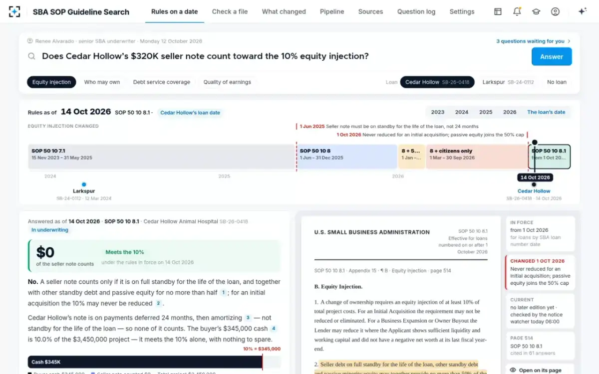 SBA SOP Guideline Search — Rules on a date