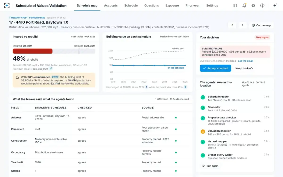 Schedule of Values Validation — The location page