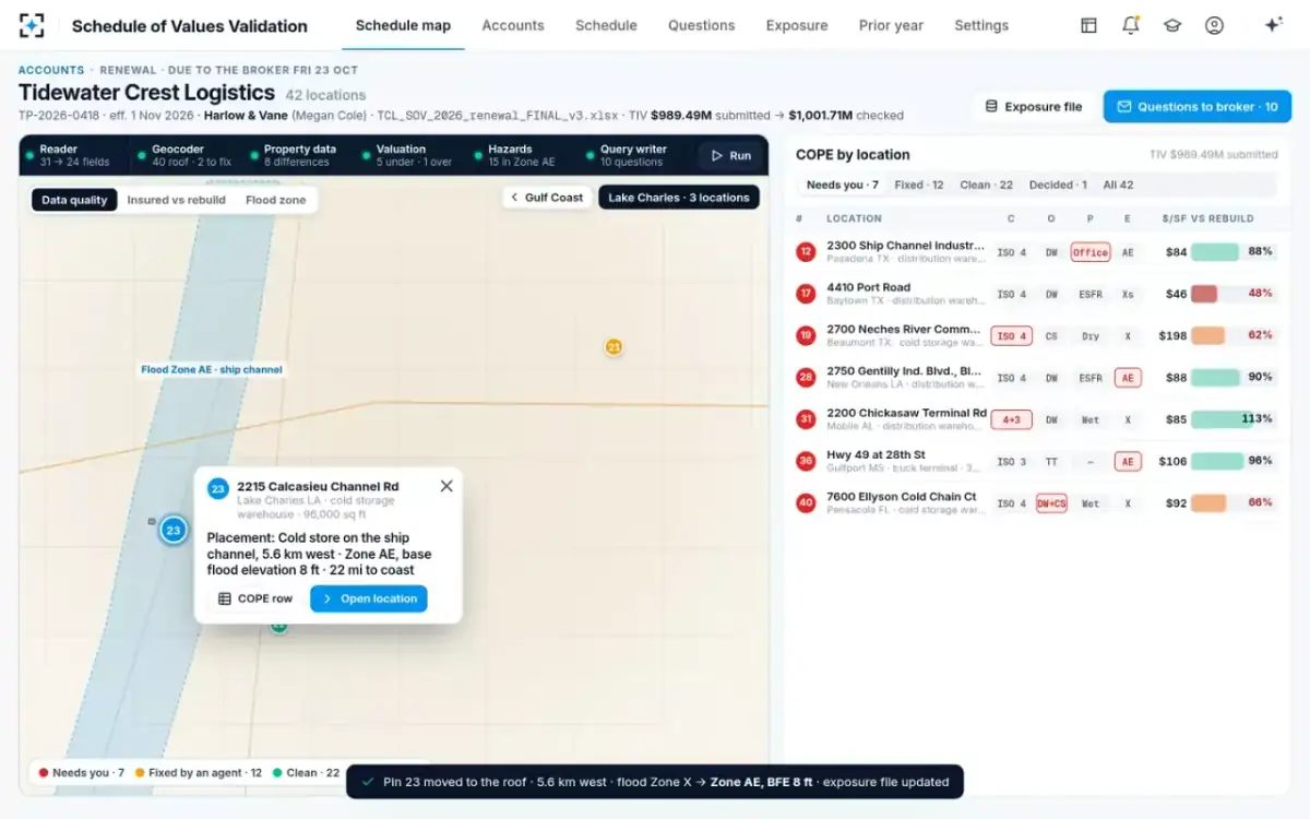 Schedule of Values Validation — Pin moved to the roof