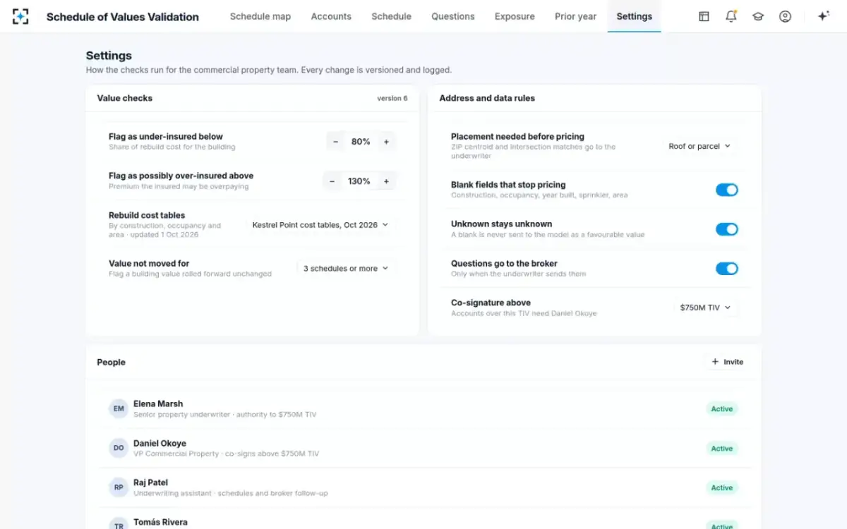 Schedule of Values Validation — Your rules