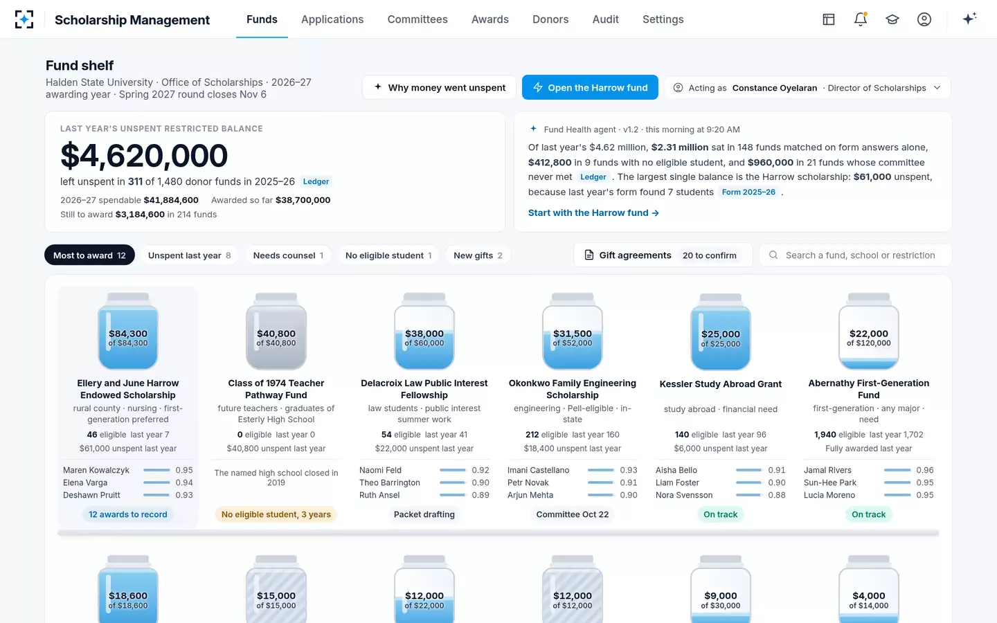 Scholarship Management — Every donor fund on one shelf