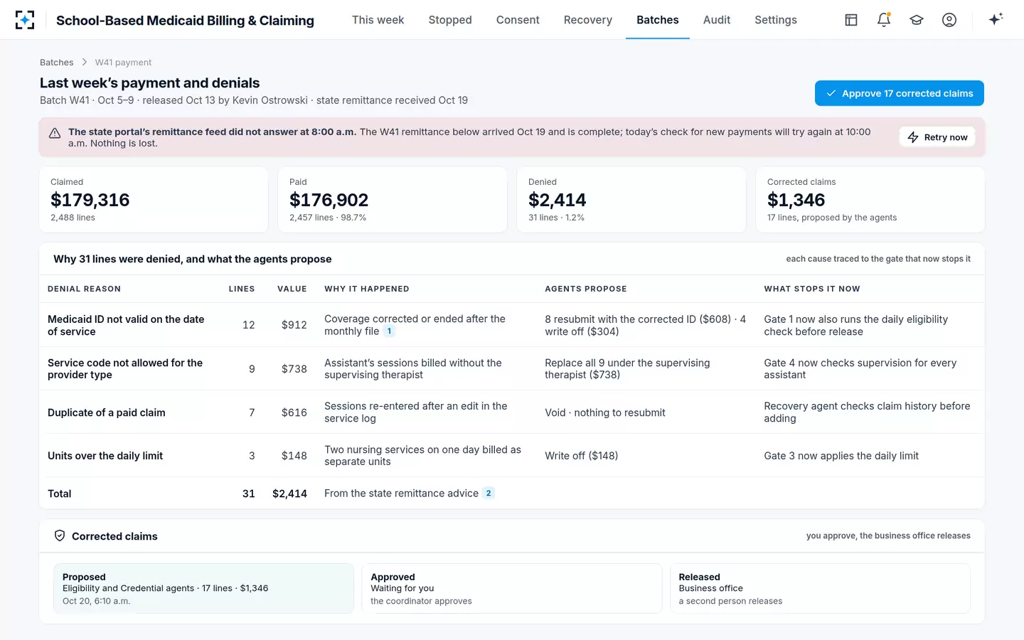 School-Based Medicaid Billing & Claiming — Last week's denials, traced and corrected