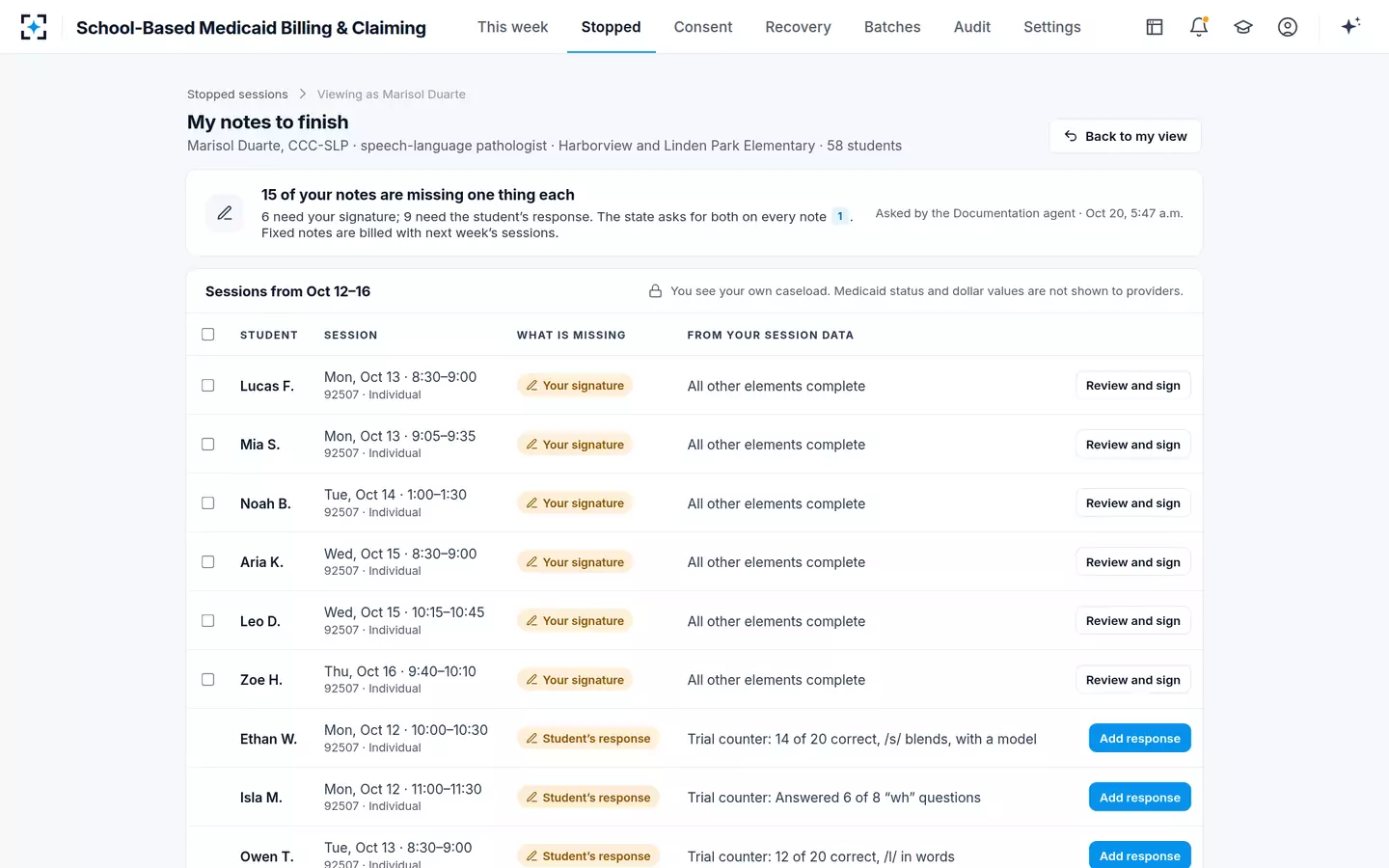 School-Based Medicaid Billing & Claiming — Providers see exactly what each note is missing