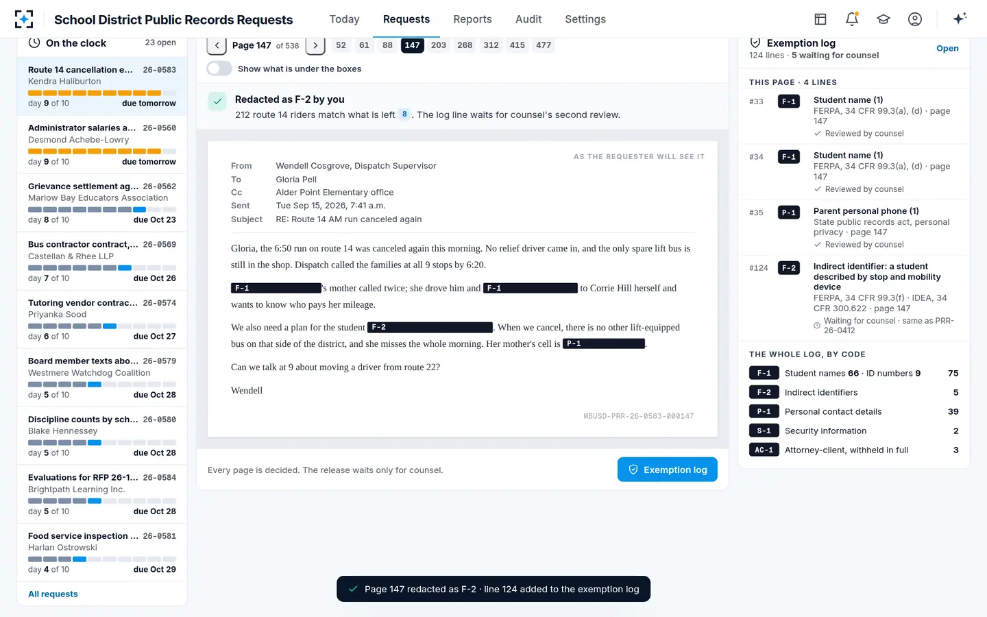 School District Public Records Requests — An indirect identifier the first pass missed