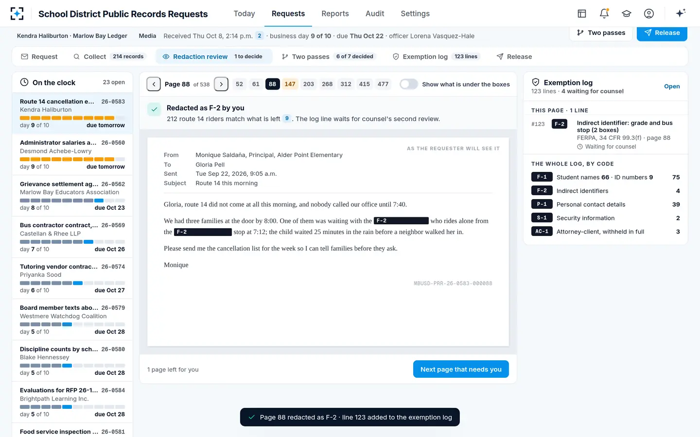 School District Public Records Requests — The smallest redaction, applied by a person