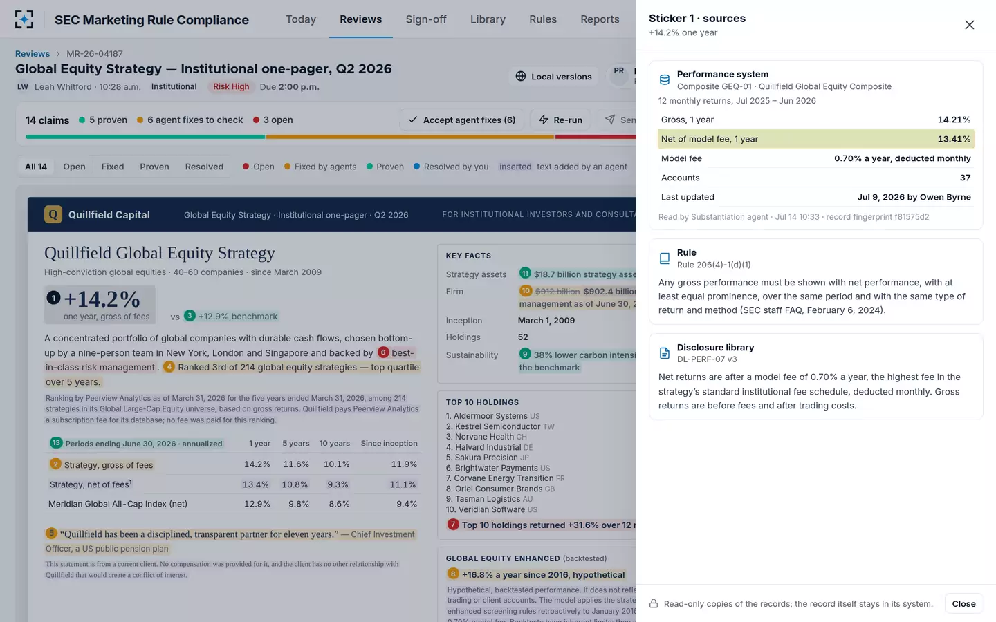 SEC Marketing Rule Compliance — The record behind a claim