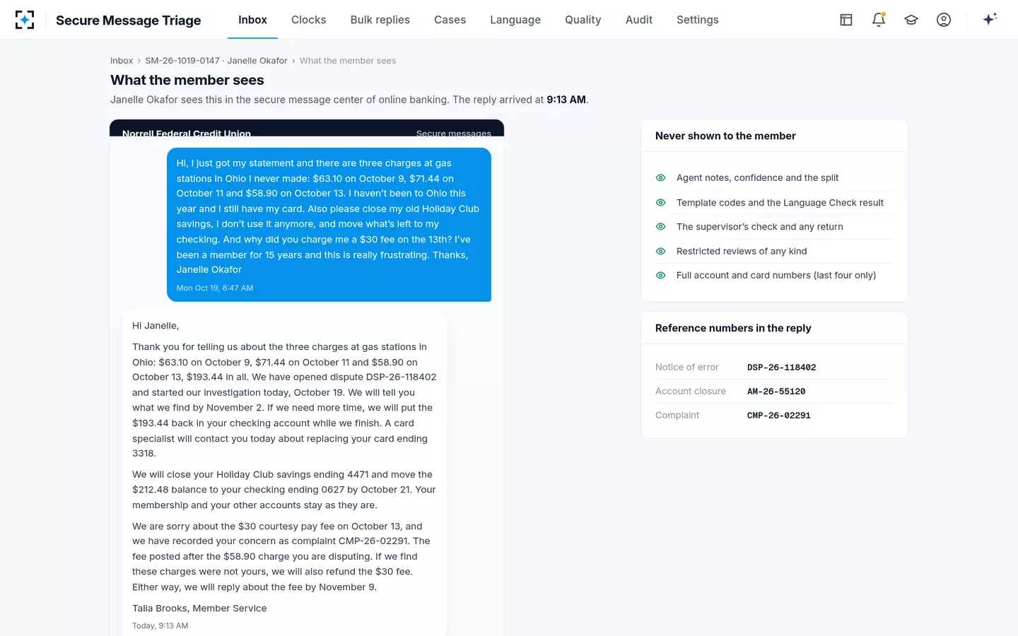 Secure Message Triage — What the member sees in her secure message center