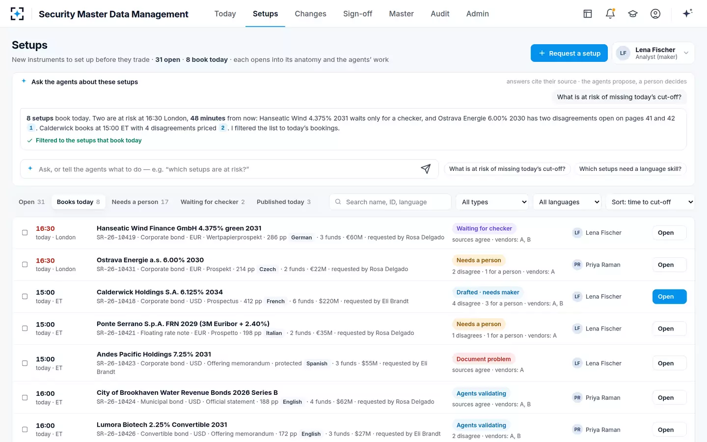 Security Master Data Management — New instrument setups