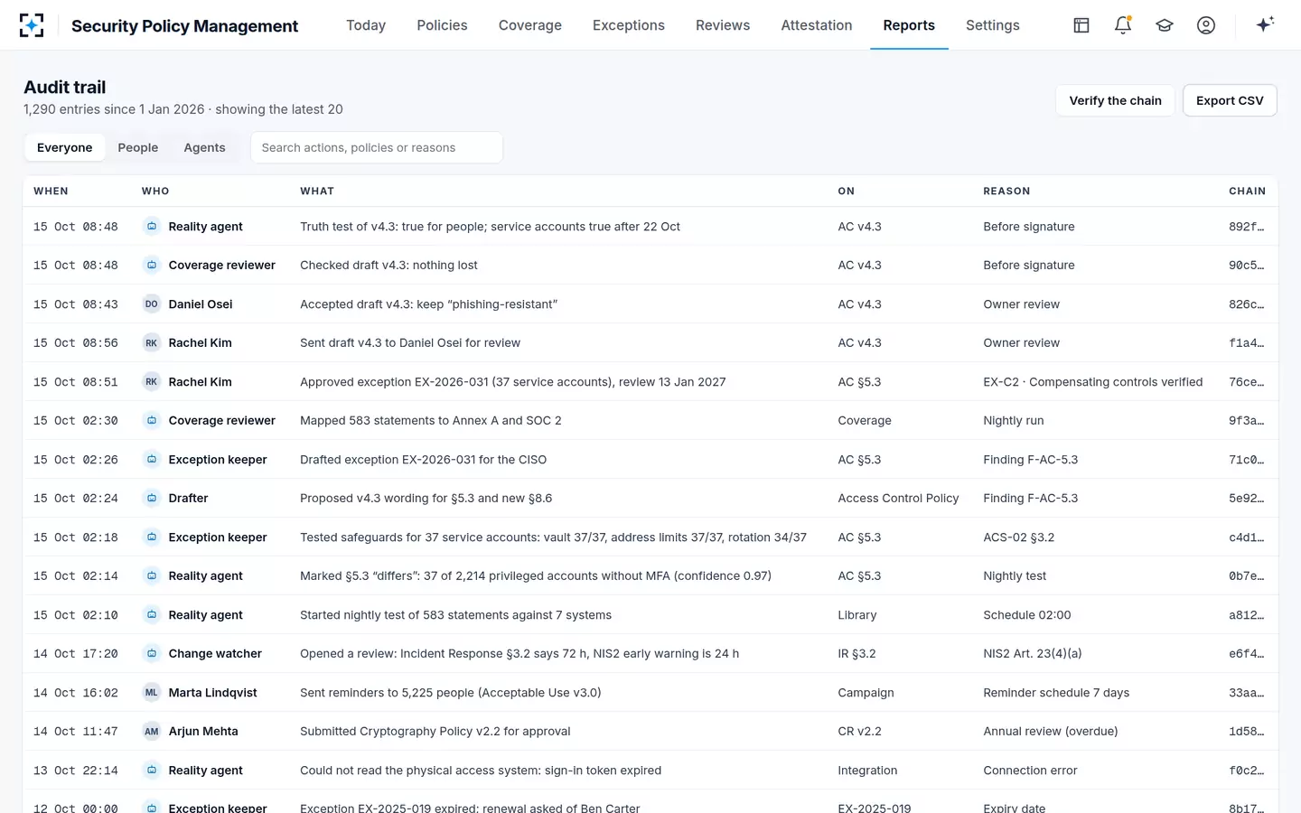 Security Policy Management — Audit trail