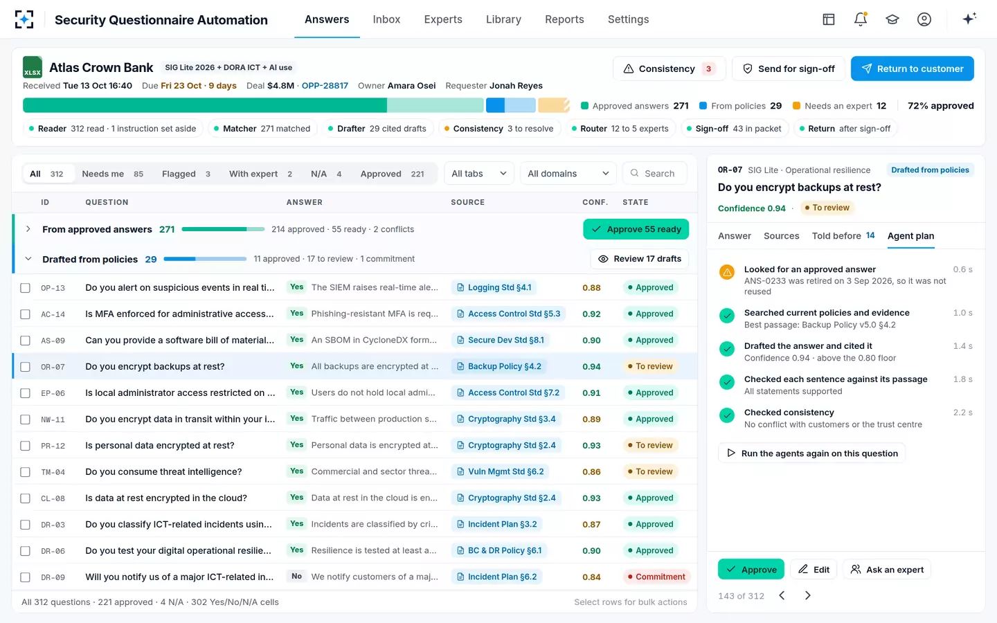 Security Questionnaire Automation — The agent's plan for one answer