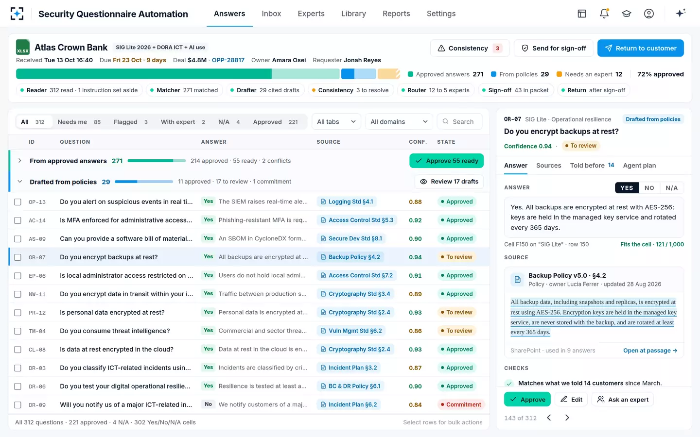 Security Questionnaire Automation — Answers, sorted by source