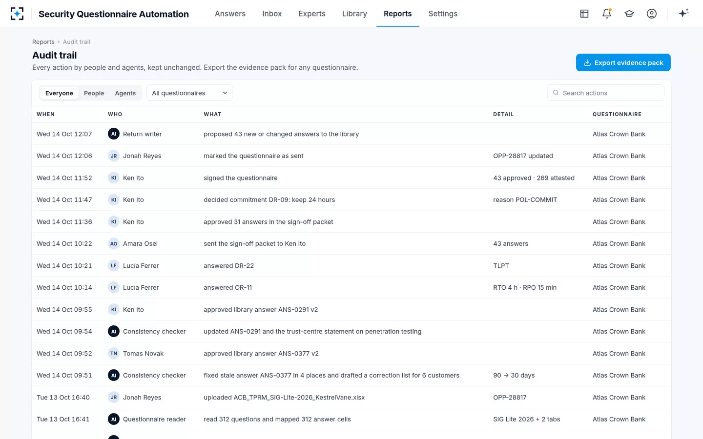 Security Questionnaire Automation — Audit trail