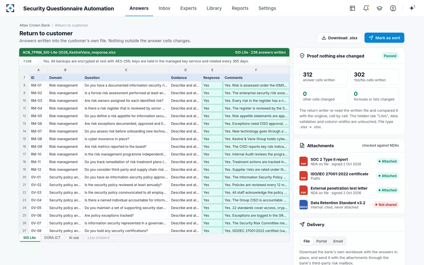 Security Questionnaire Automation — Back in the customer's own file