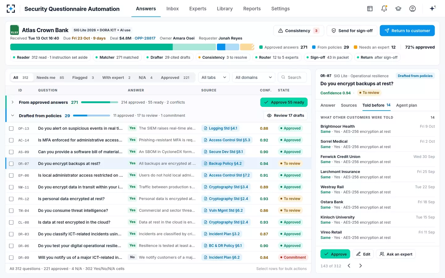 Security Questionnaire Automation — What other customers were told