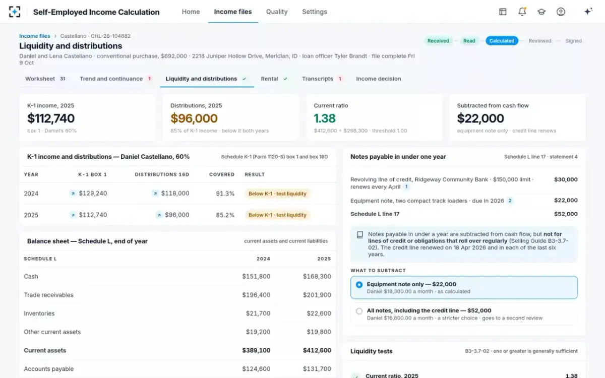 Self-Employed Income Calculation — Liquidity and distributions