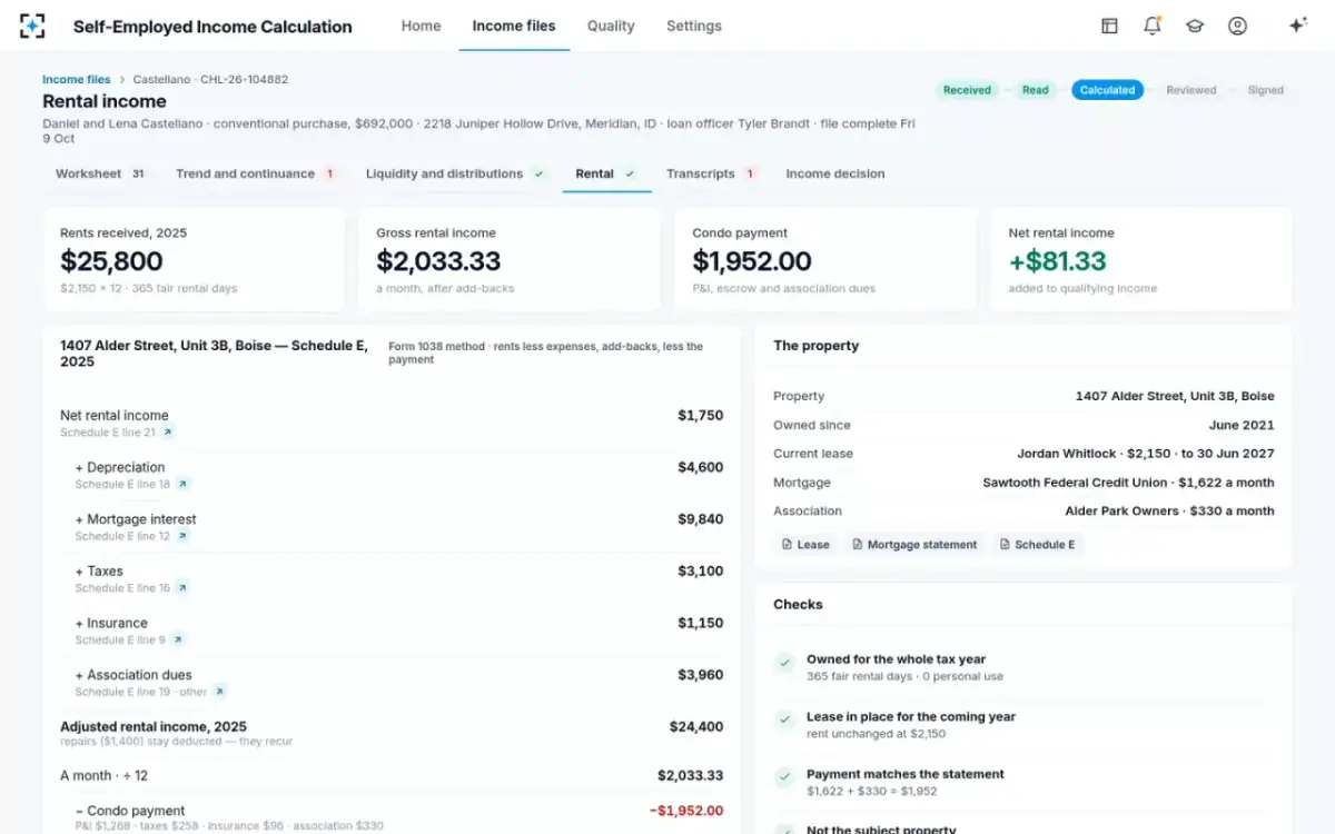 Self-Employed Income Calculation — Rental income