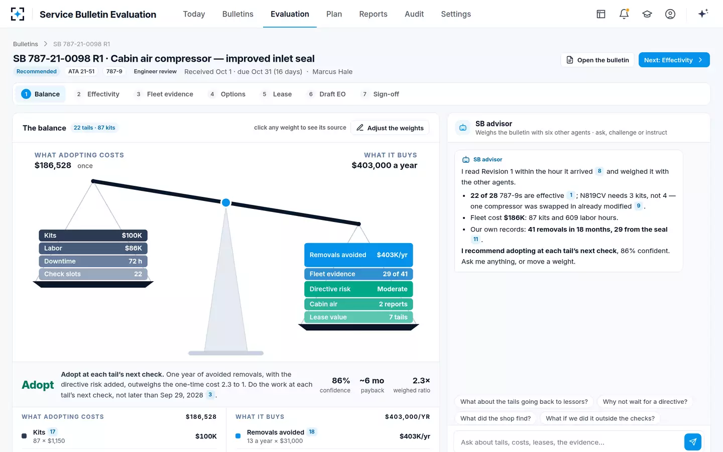 Service Bulletin Evaluation — The balance