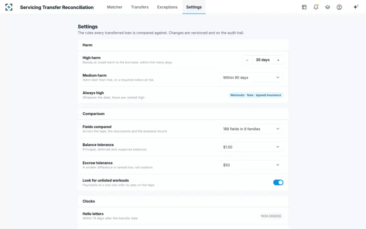 Servicing Transfer Reconciliation — Your transfer rules