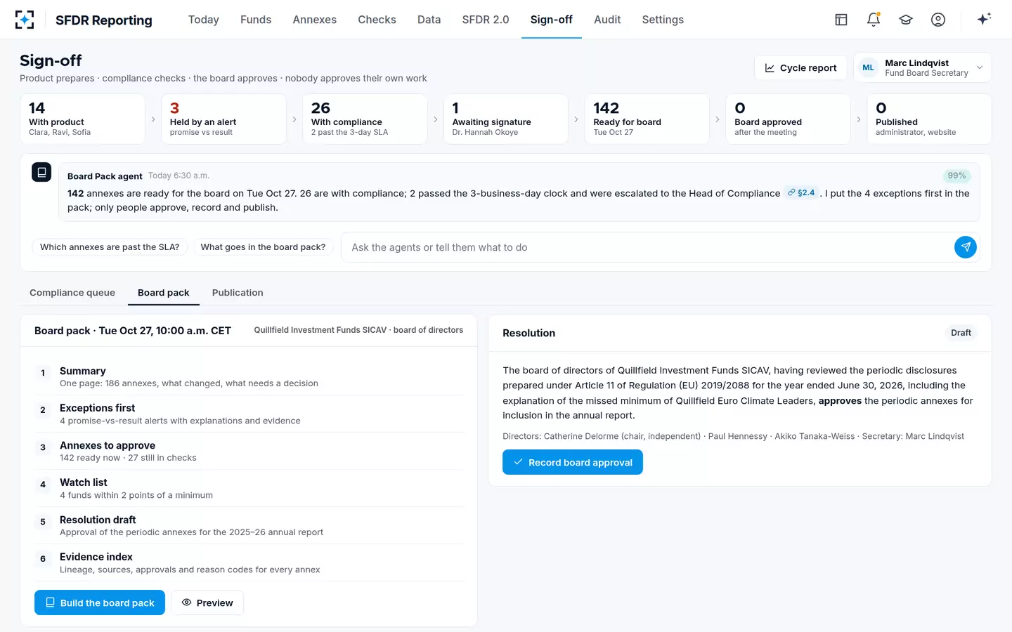 SFDR Reporting — Sign-off and the board pack