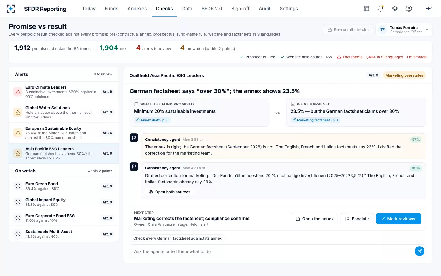 SFDR Reporting — Promise vs result checks