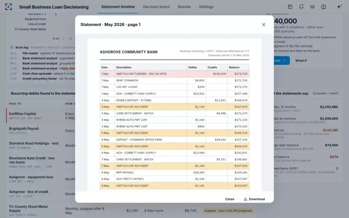 Small Business Loan Decisioning — The statement page