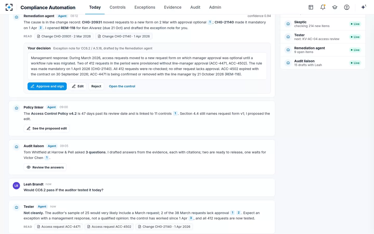 Compliance Automation (SOC 2 & ISO 27001) — Ask the agents