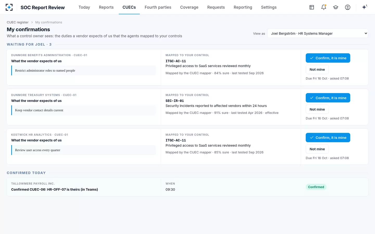 SOC Report Review — A control owner's confirmations