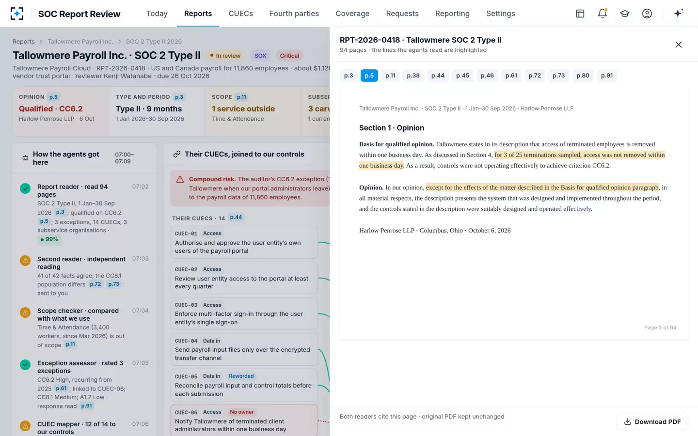 SOC Report Review — The page behind a fact