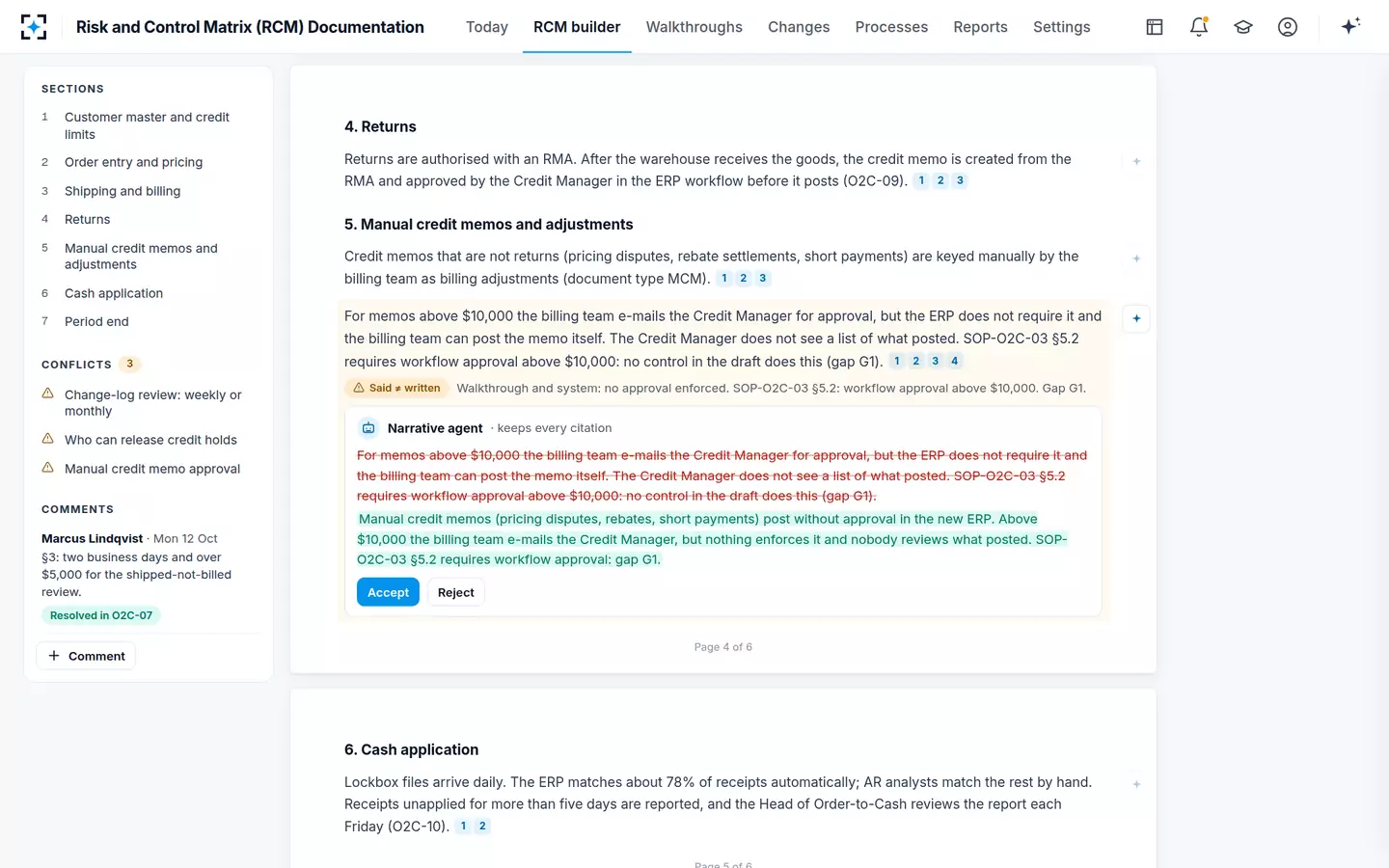 Risk and Control Matrix (RCM) Documentation — Cited narrative