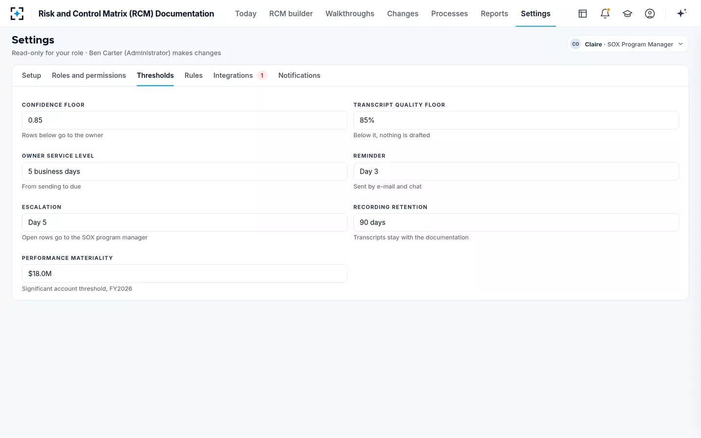 Risk and Control Matrix (RCM) Documentation — Your thresholds
