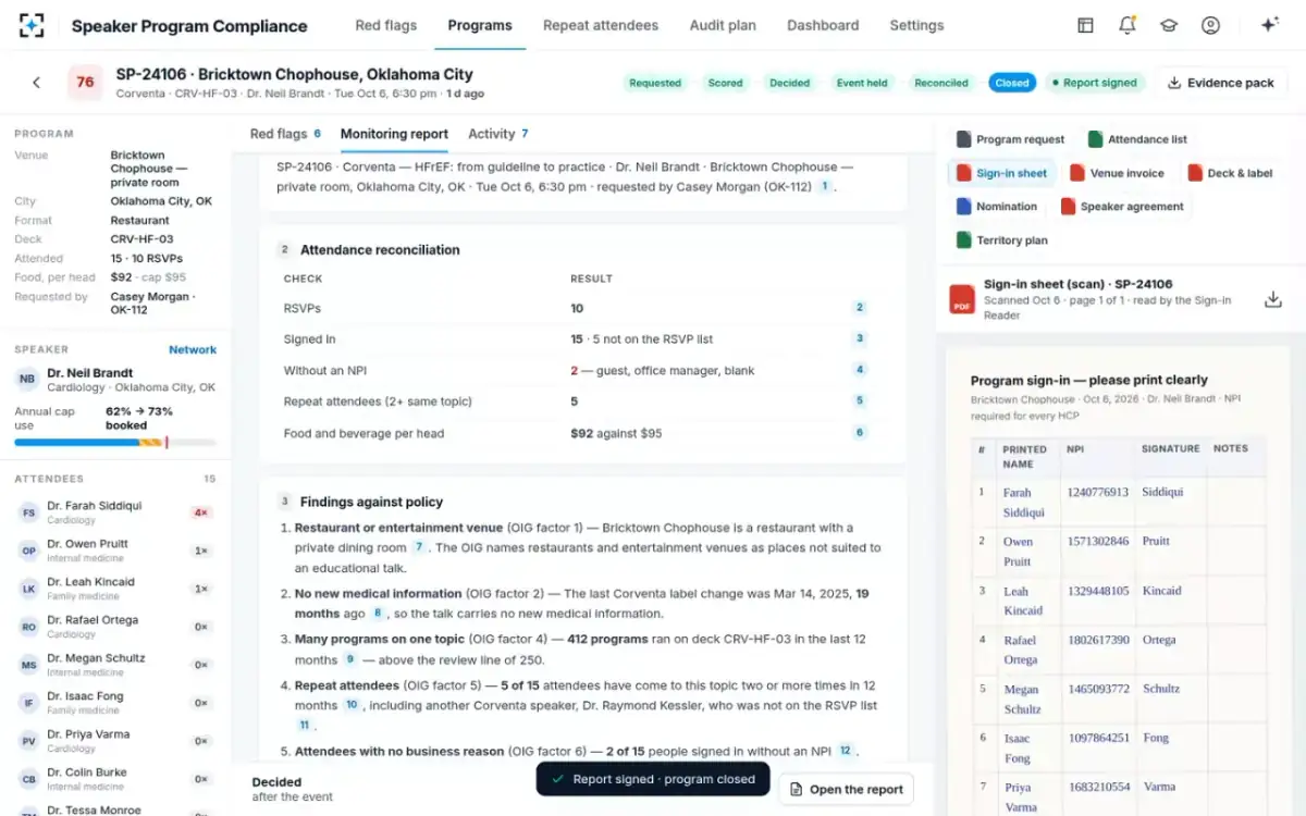 Speaker Program Compliance — Findings, signed
