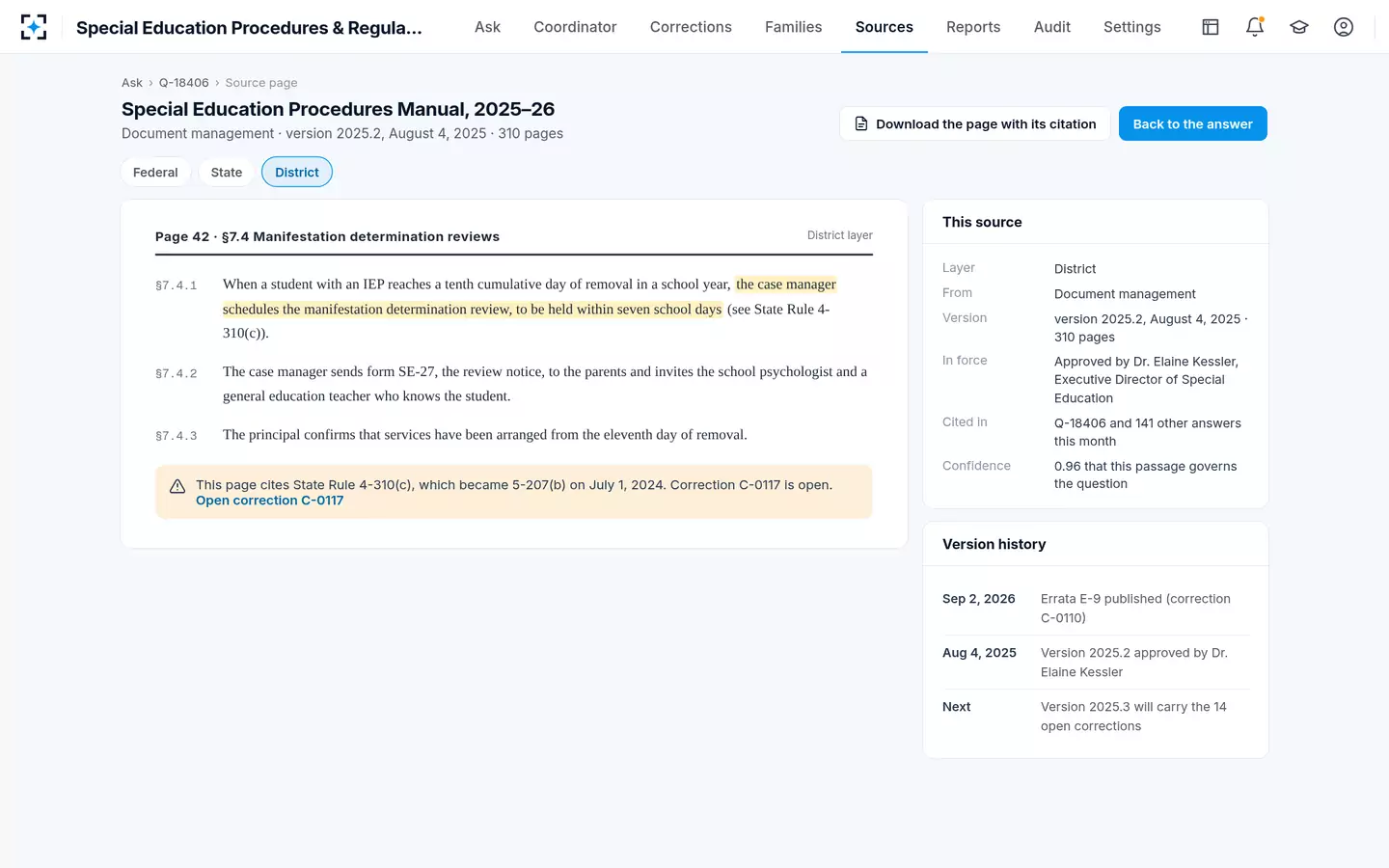 Special Education Procedures & Regulations Search — Every citation opens the page it came from