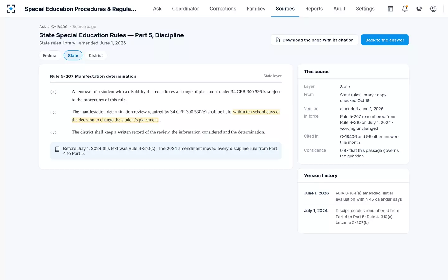Special Education Procedures & Regulations Search — The state's special education regulations, in the version in force