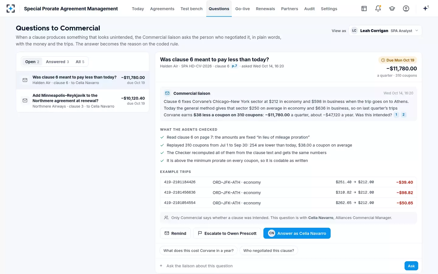 Special Prorate Agreement Management — Questions to Commercial
