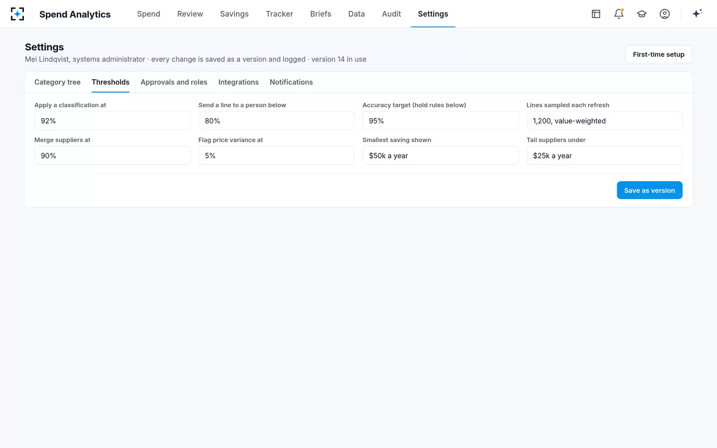 Spend Analytics — Your thresholds